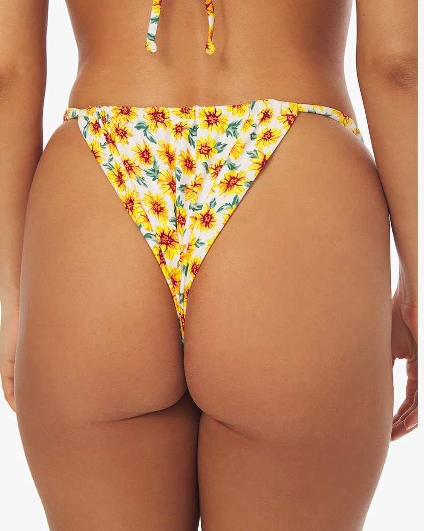 Adjustable Ruched Micro Sunflowers Bikini Bottom | Off White - Image 4