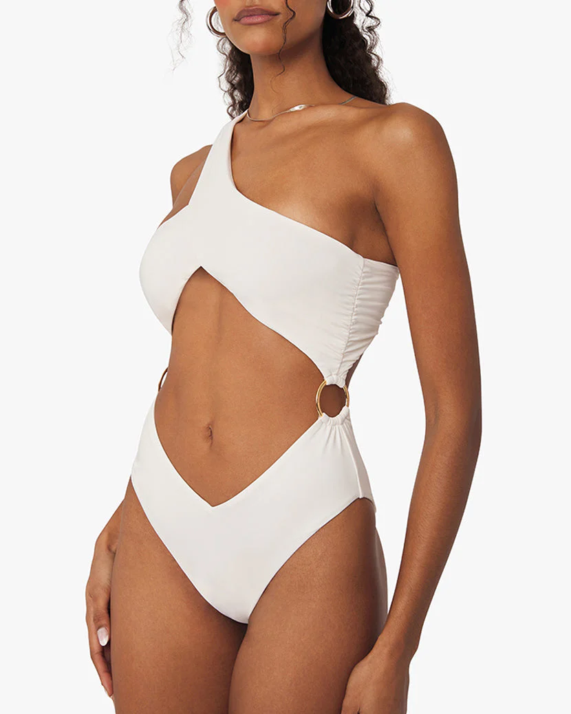 Asymmetrical Cross-Over One Piece | Off White - Image 4