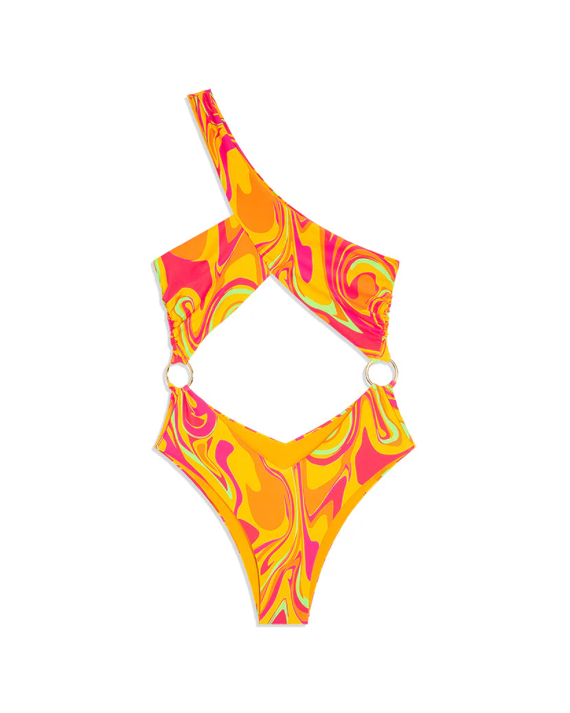Asymmetrical Cross-Over Paradise Marble One Piece | Cherry Red - Image 2