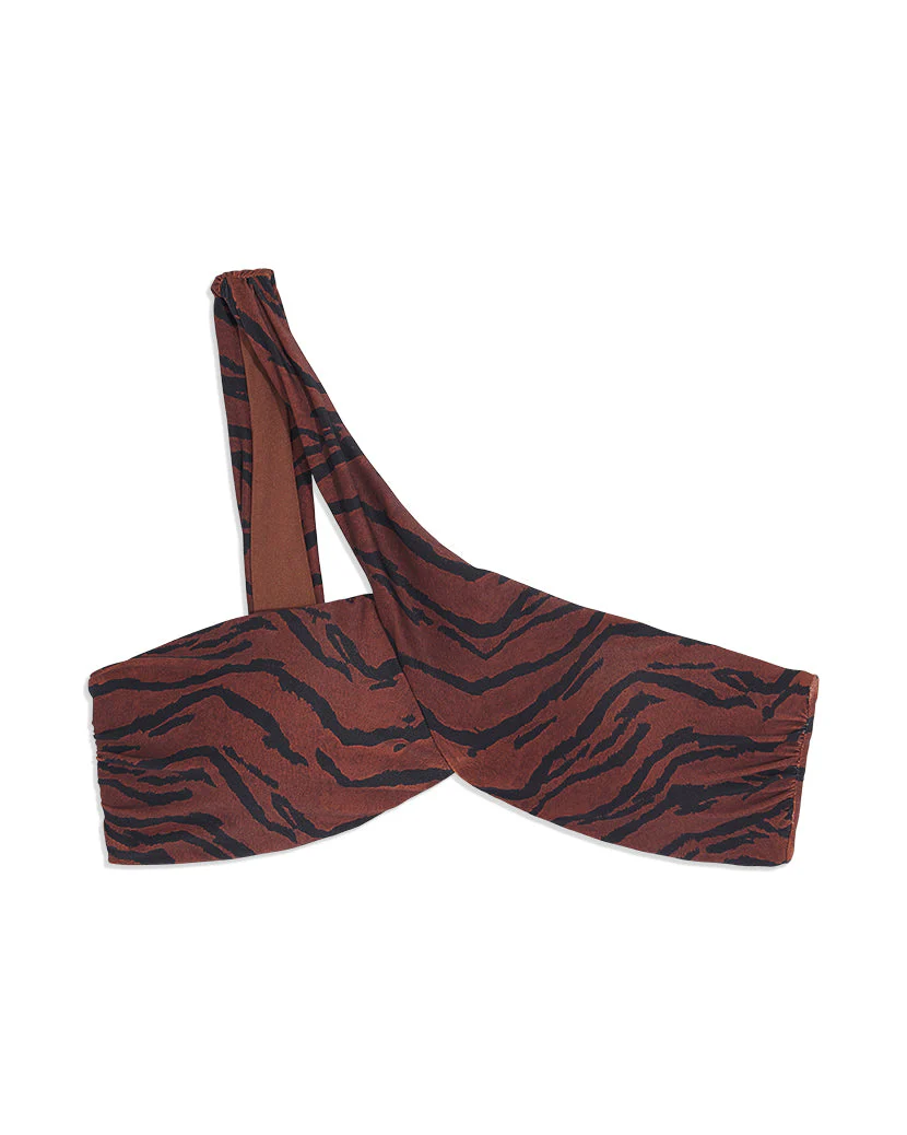Asymmetrical Cross-Over Tiger Bikini Top | Brown - Image 2