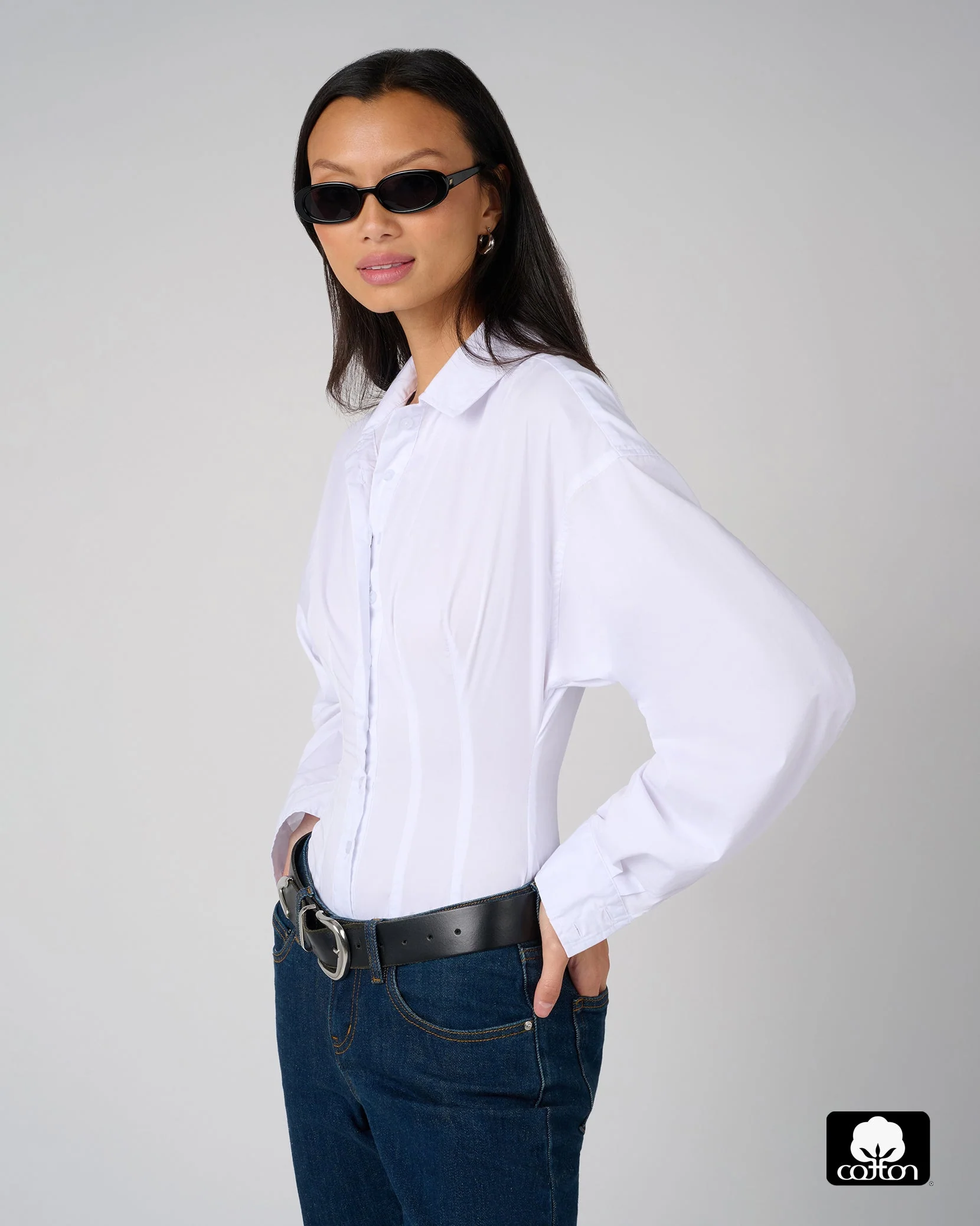 Balloon Sleeve Button Up Bodysuit | White - Image 5