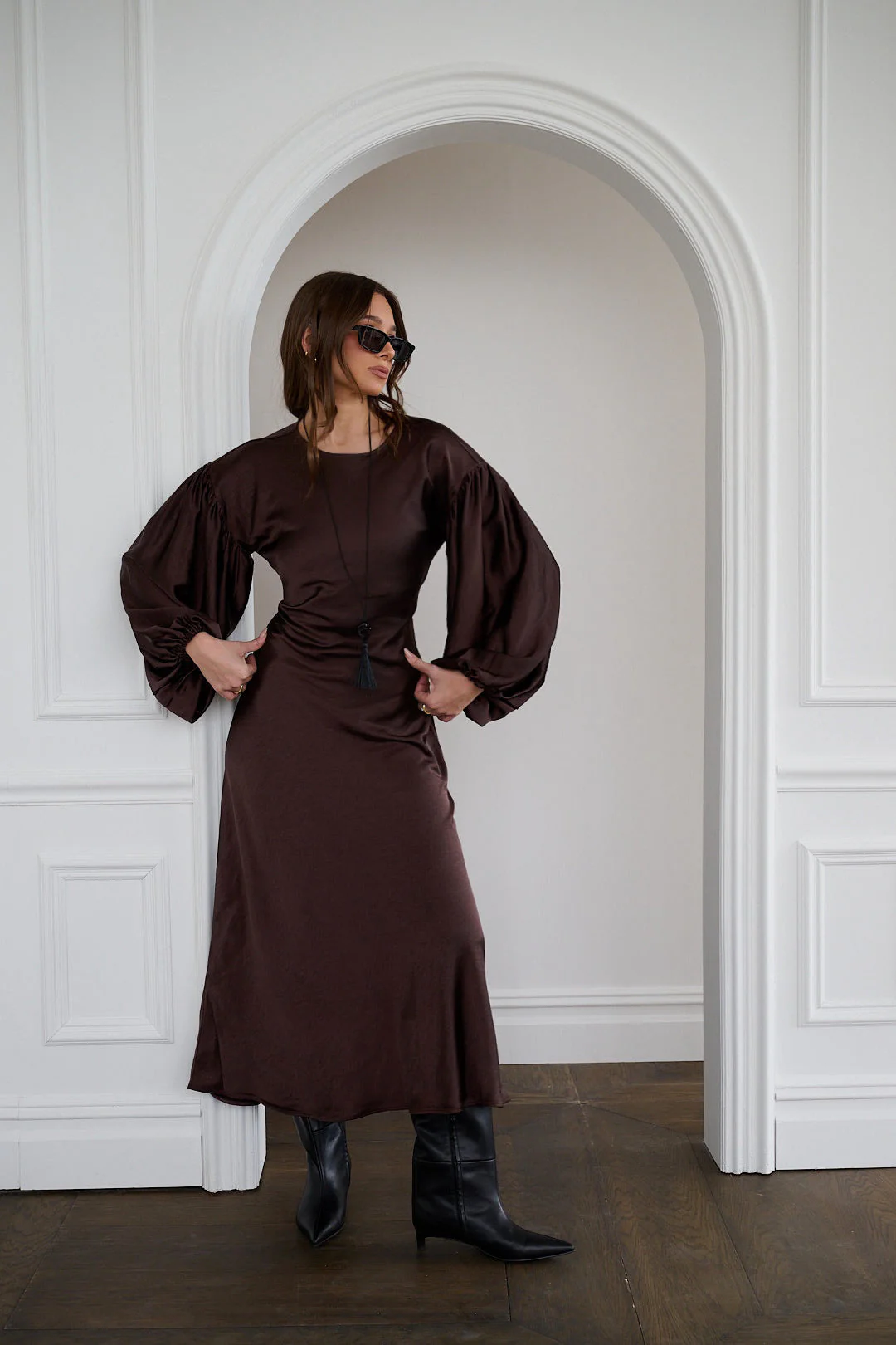 Balloon Sleeve Maxi Dress | Chestnut - Image 3