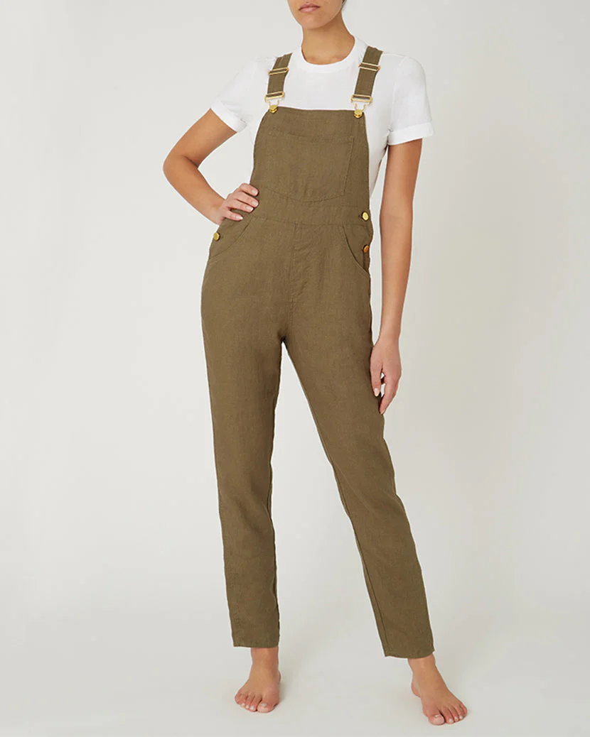 Basic Linen Overalls | Olive - Image 2