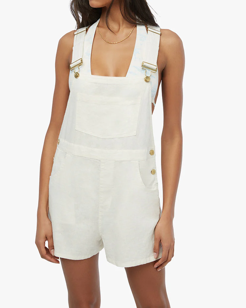 Basic Linen Short Overalls | White (V2) - Image 4