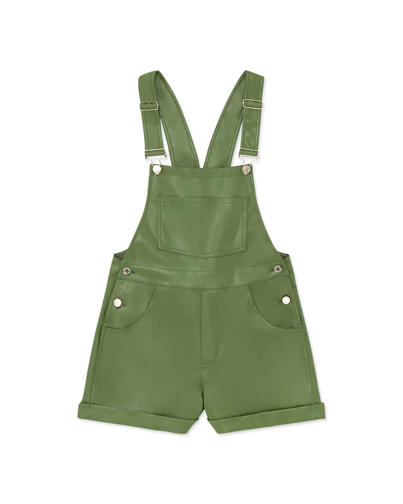 Basic Vegan Leather Short Overall | Basil - Image 2