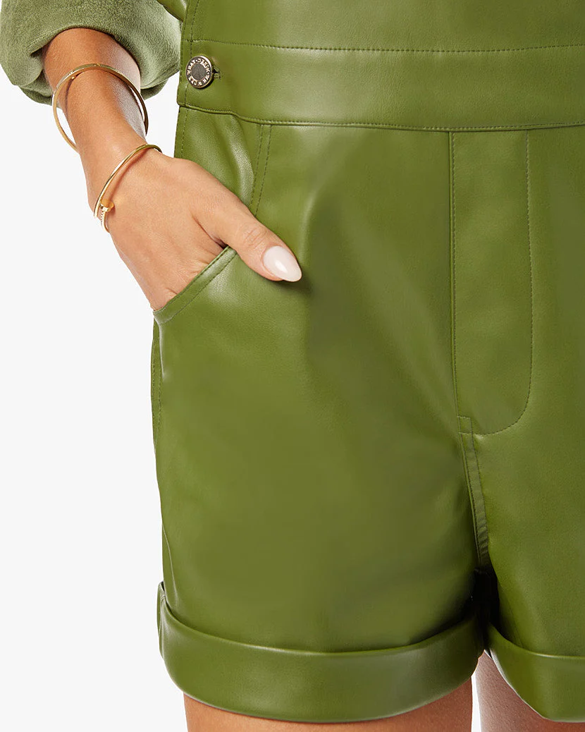 Basic Vegan Leather Short Overall | Basil - Image 5