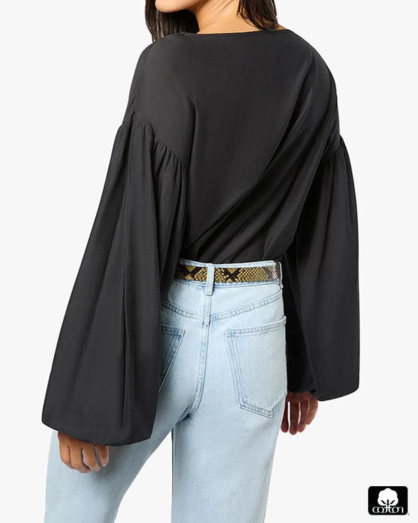 Billow Sleeve Boat Neck Top | Black - Image 6