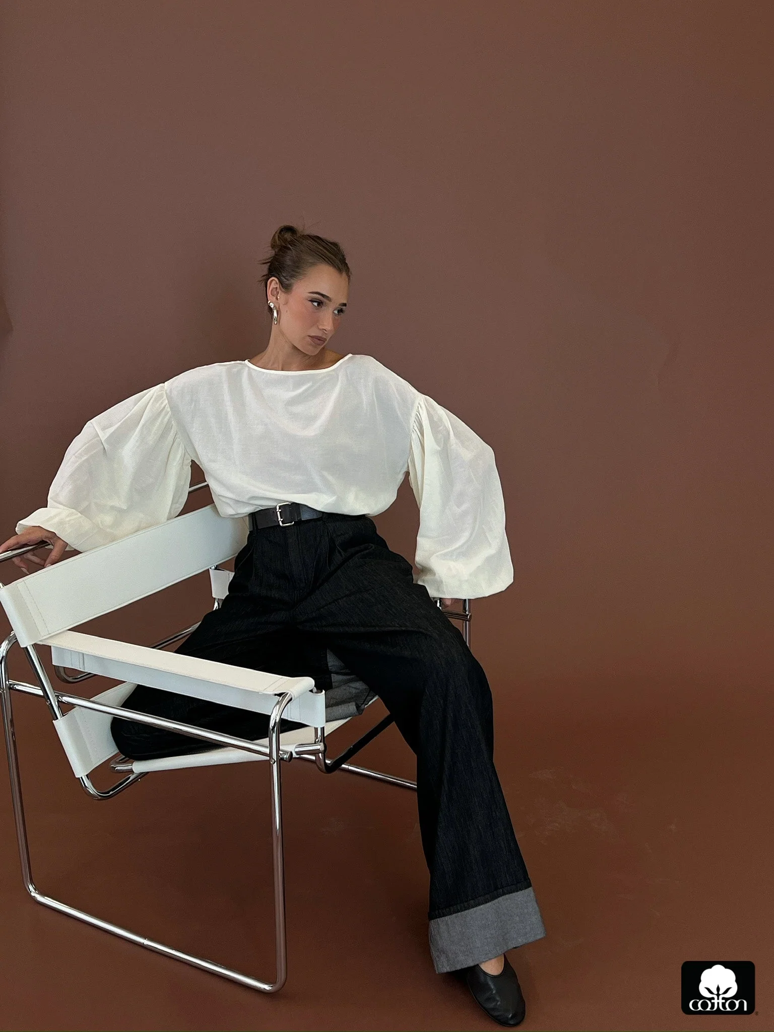 Billow Sleeve Boat Neck Top | Ivory - Image 3