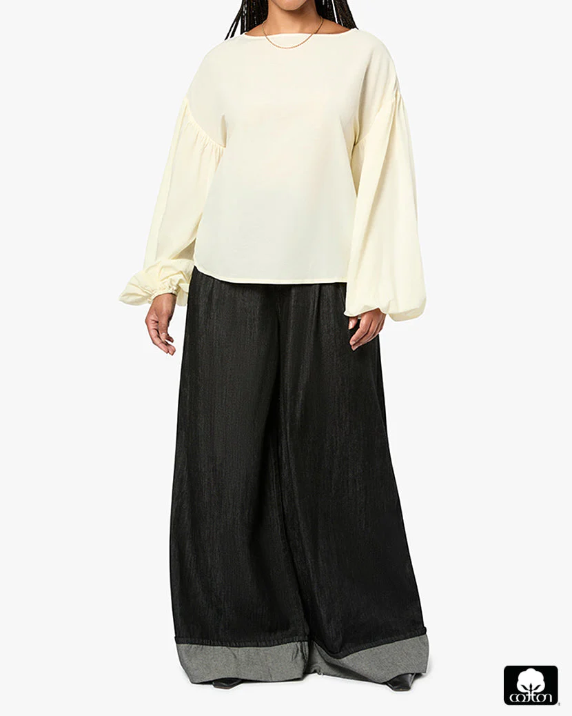 Billow Sleeve Boat Neck Top | Ivory - Image 4