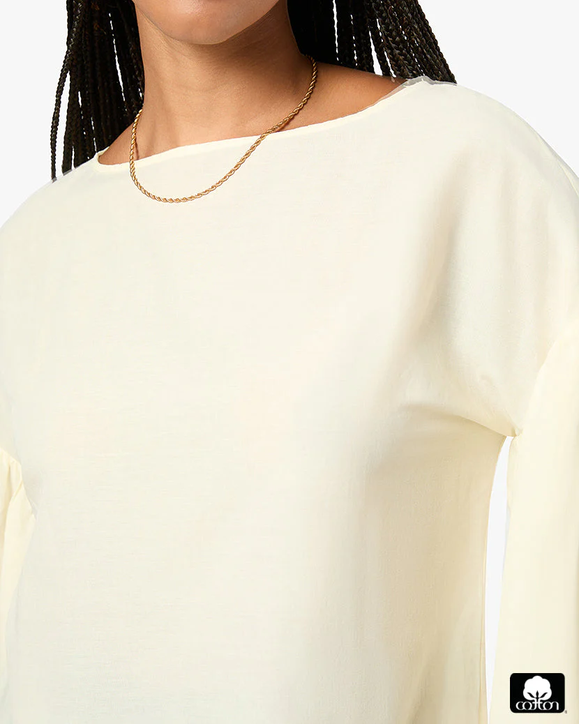 Billow Sleeve Boat Neck Top | Ivory - Image 5