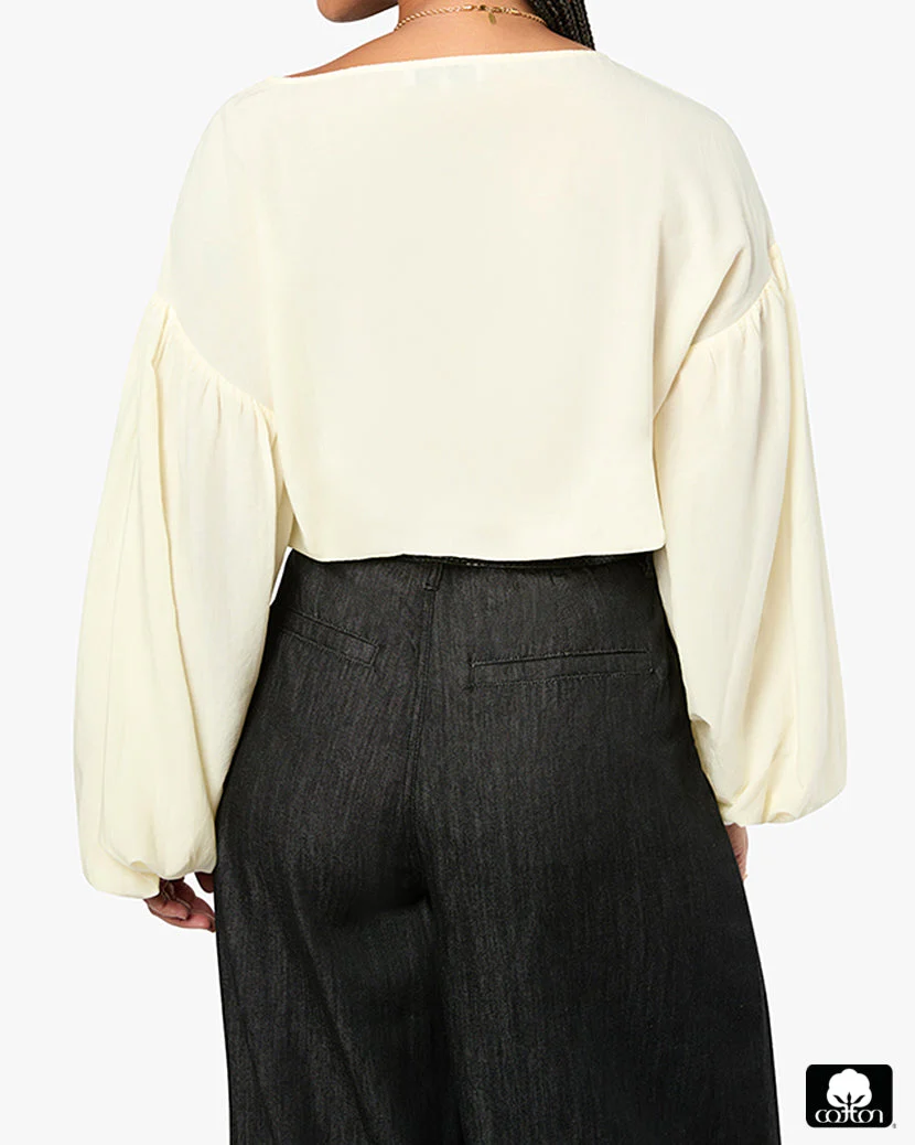 Billow Sleeve Boat Neck Top | Ivory - Image 7