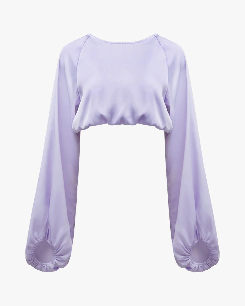 Billow Sleeve Satin Charmeuse Top | Heather Purple - Image 3
