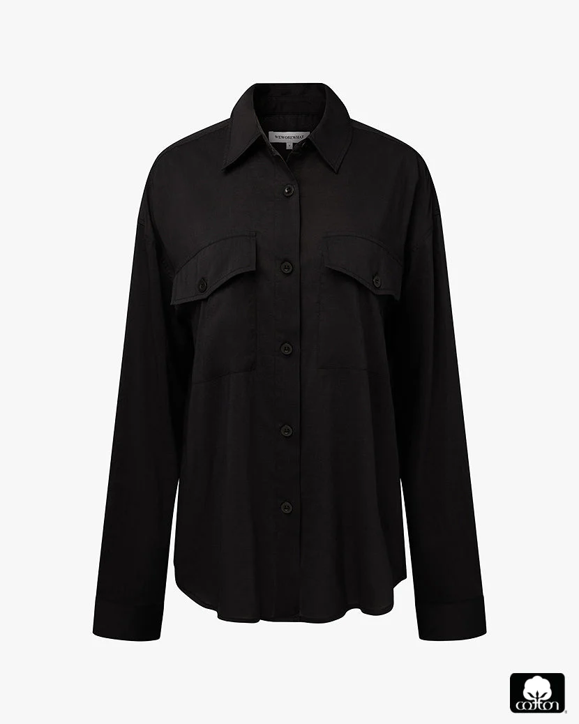 Boxy Button Down Shirt | Black - Image 2