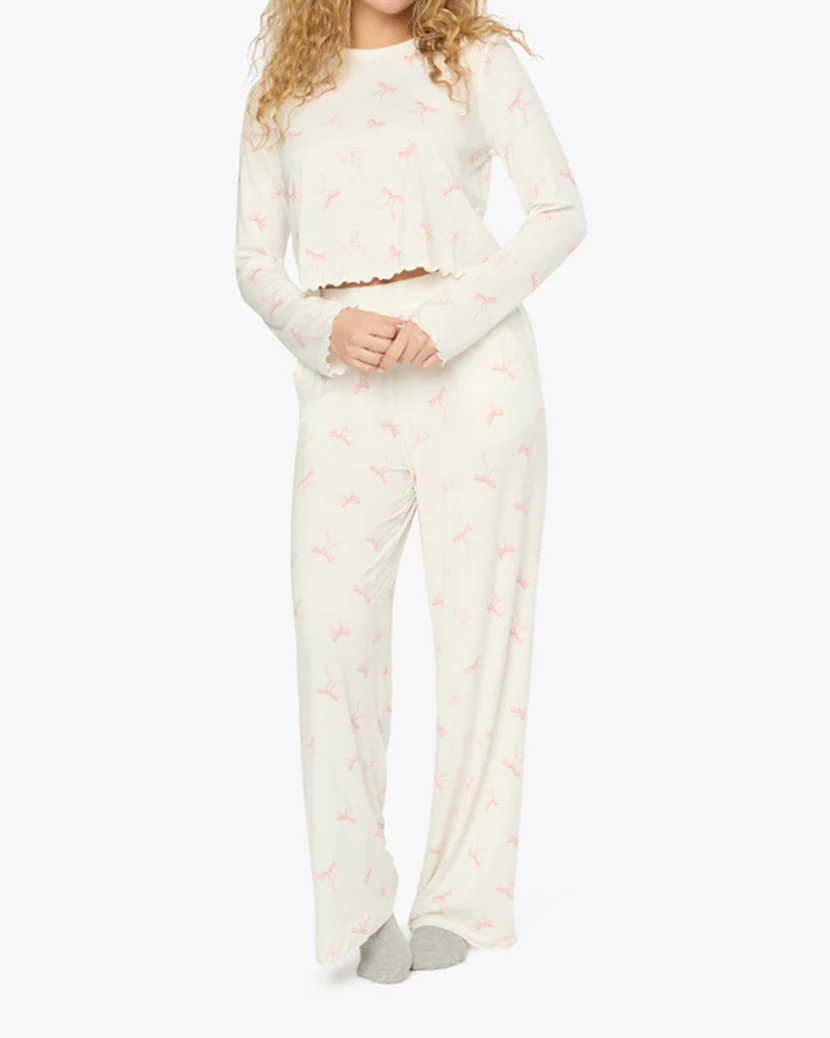Boxy Crewneck Top | Ivory x Pink - Image 4