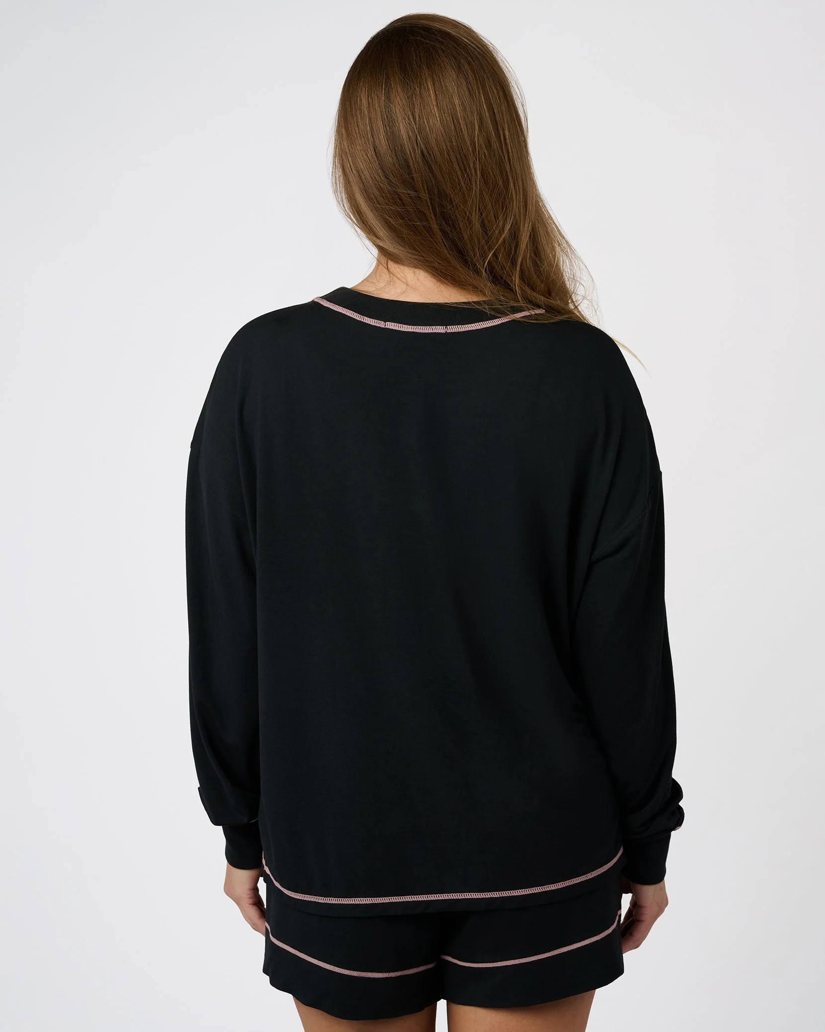 Boxy Long Sleeve Tee | Black x Bubblegum Pink - Image 5
