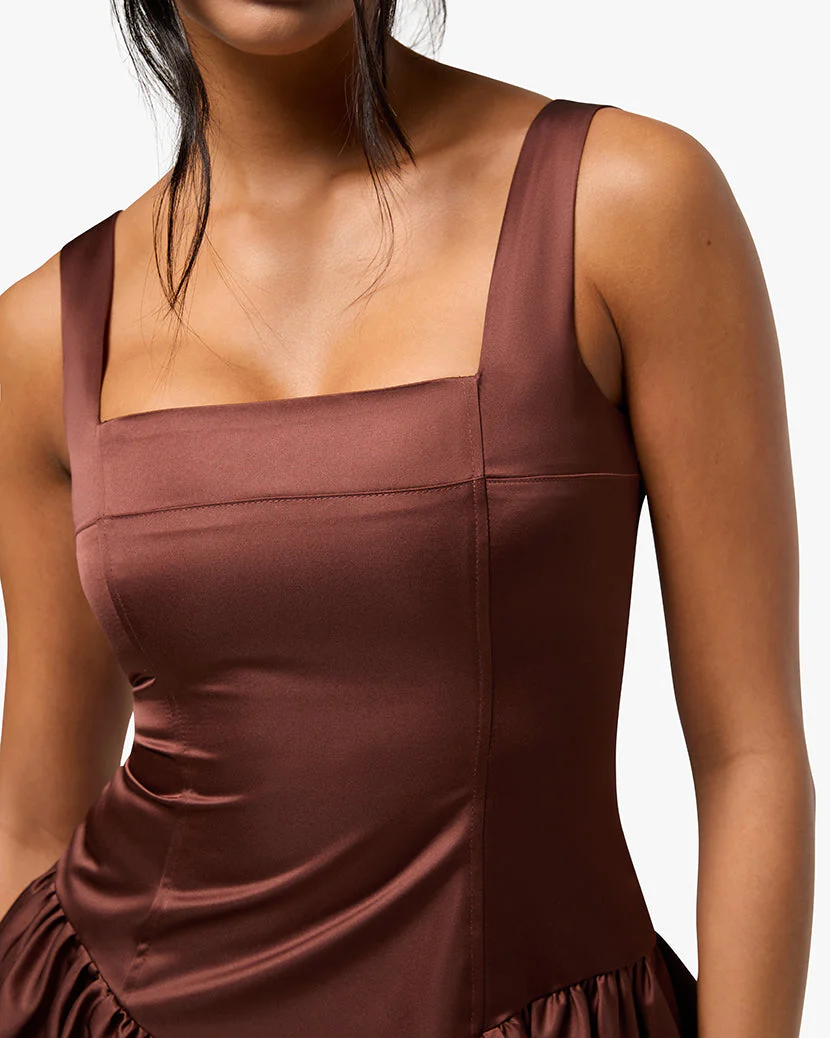 Bubble Skirt Corset Mini Dress | Chocolate - Image 5