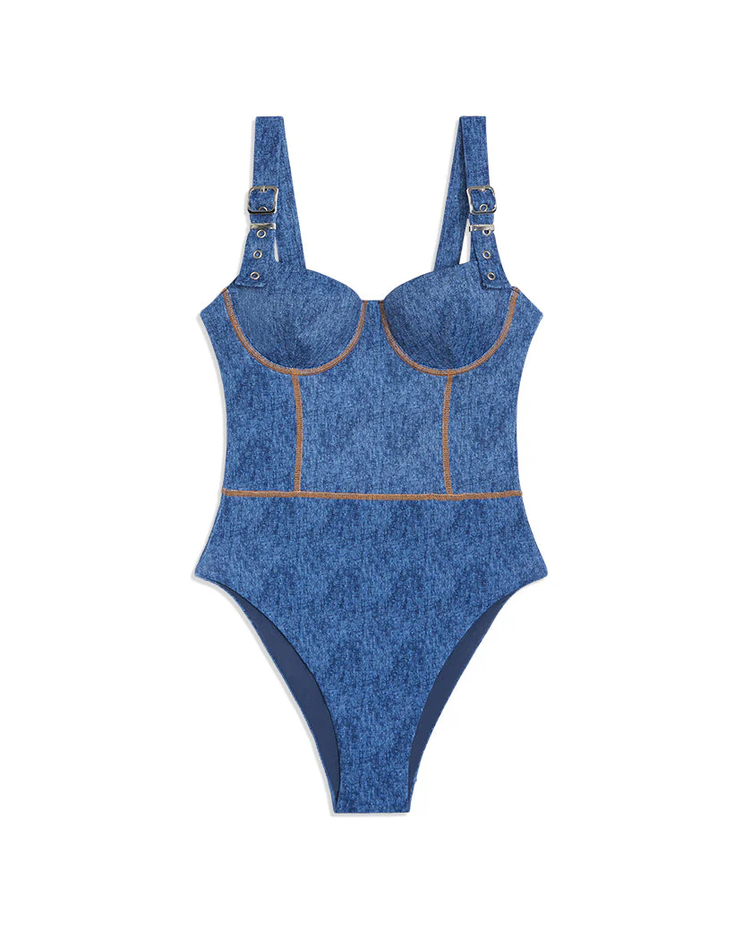 Buckle Strap Denim Corset One Piece | Dark Wash - Image 2
