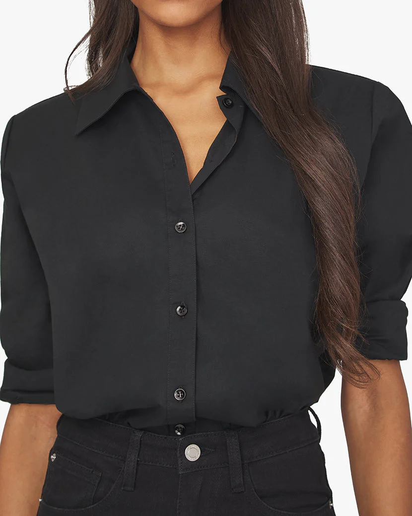 Button Down Cotton Poplin Bodysuit | Black - Image 5