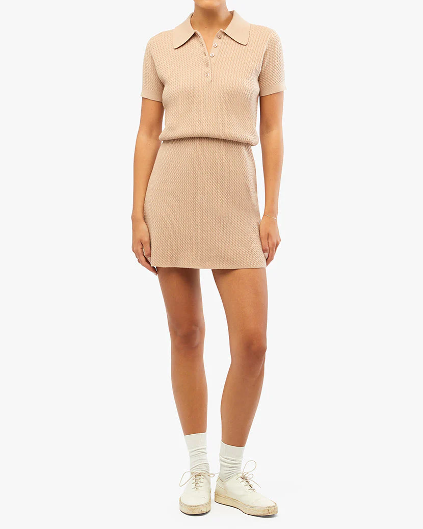 Cable Knit Polo Dress | Beige - Image 5