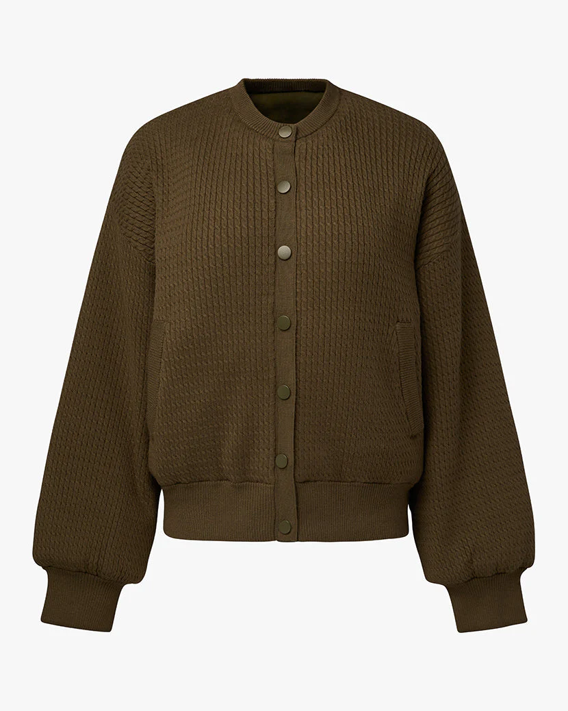 Cable Knit Puffer Jacket | Dark Green - Image 2