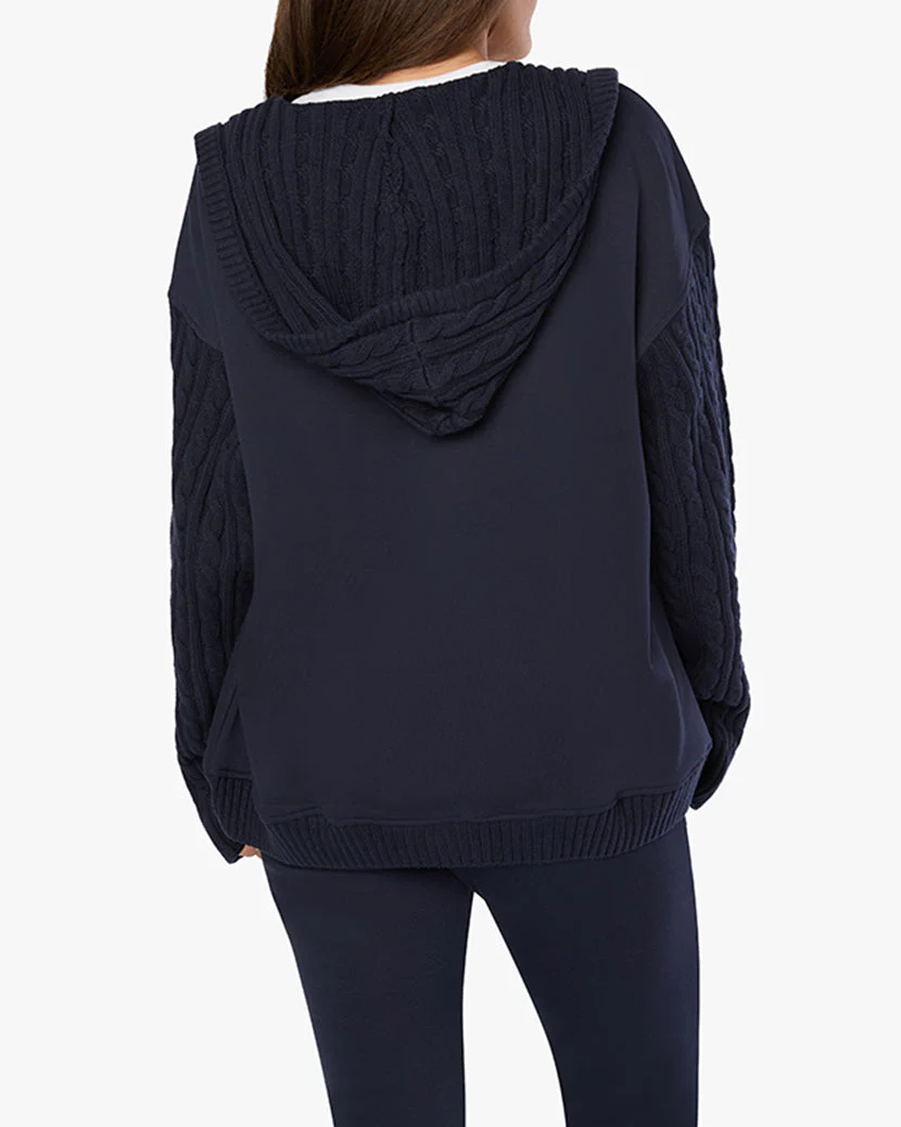 Cable Knit Sleeve Zip Up Hoodie | Navy - Image 5