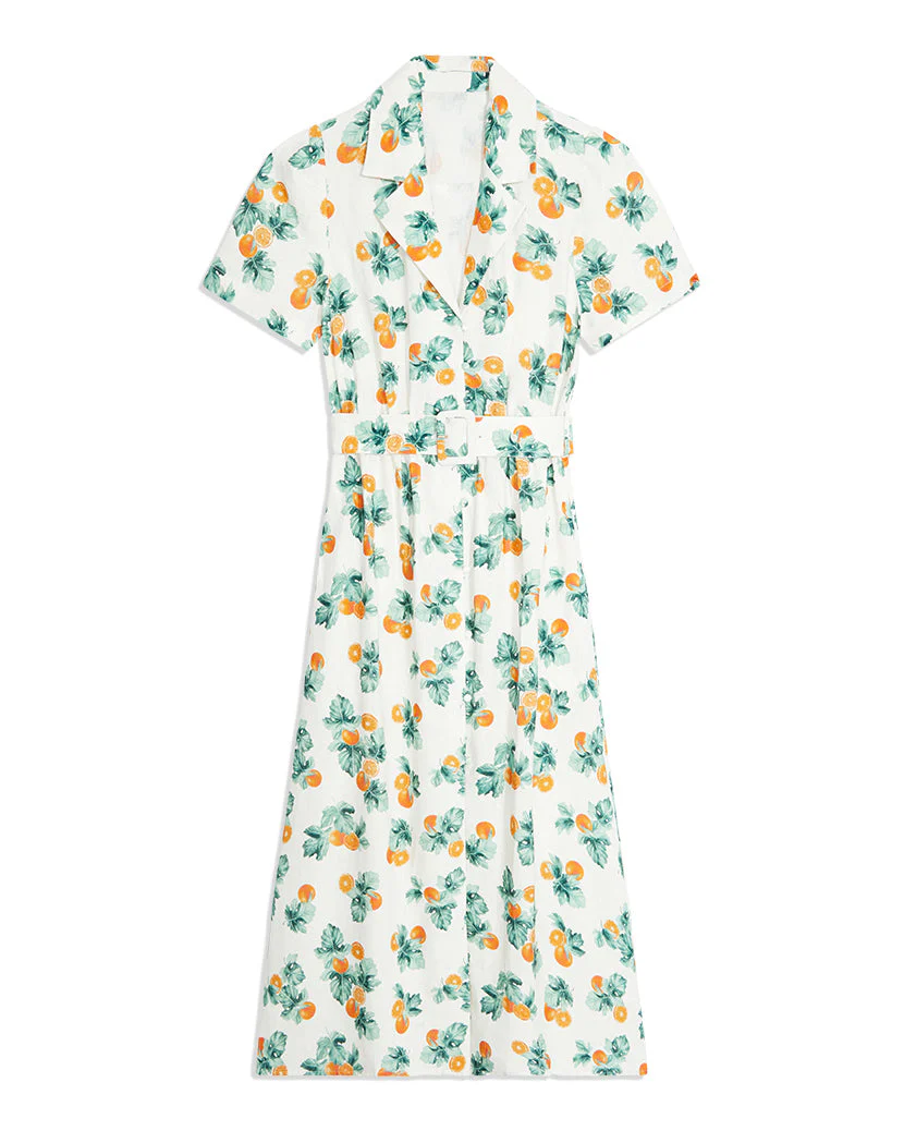 Camp Collar Oranges Linen Shirt Dress | Optic White - Image 2