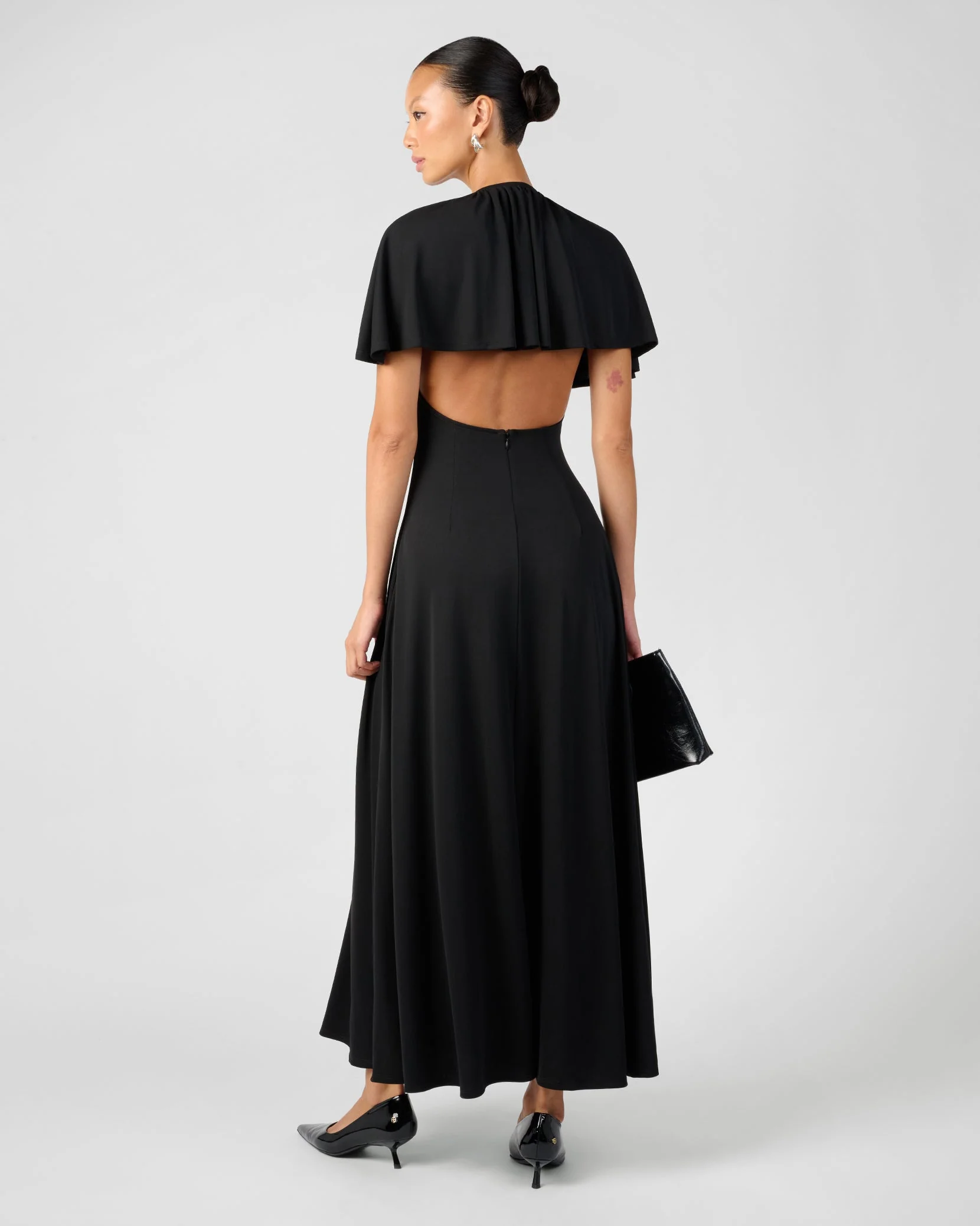 Cape Midi Dress | Black - Image 6