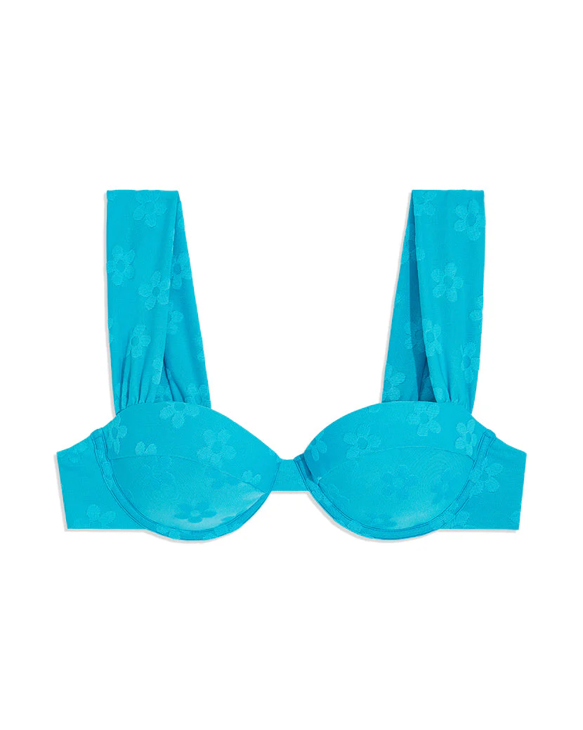 Claudia Daisies Jacquard Bikini Top | Ocean Blue - Image 2