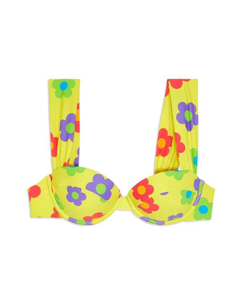 Claudia Retro Daisies Bikini Top | Neon Yellow - Image 2