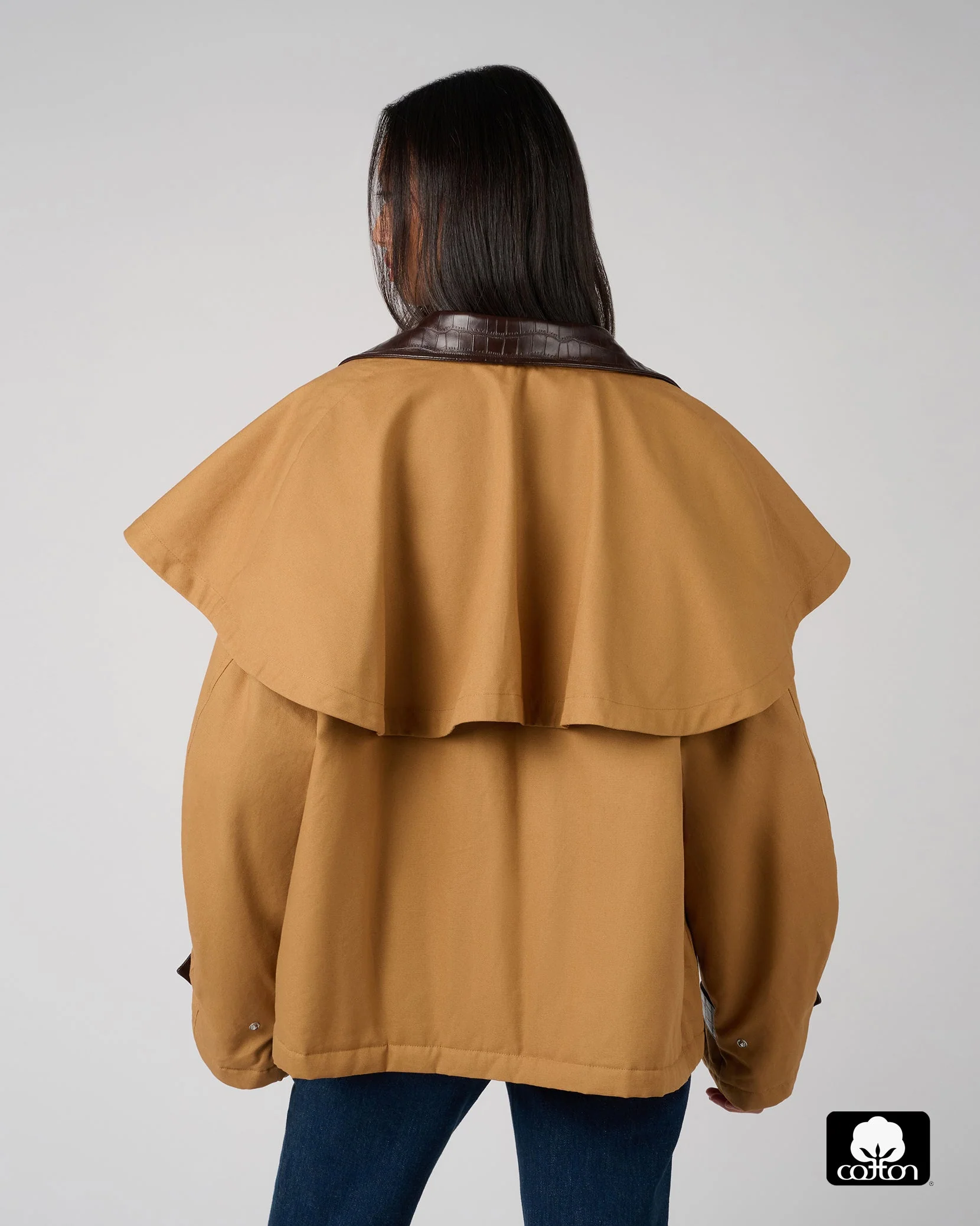 Cocoon Barn Jacket | Khaki x Dark Brown - Image 7