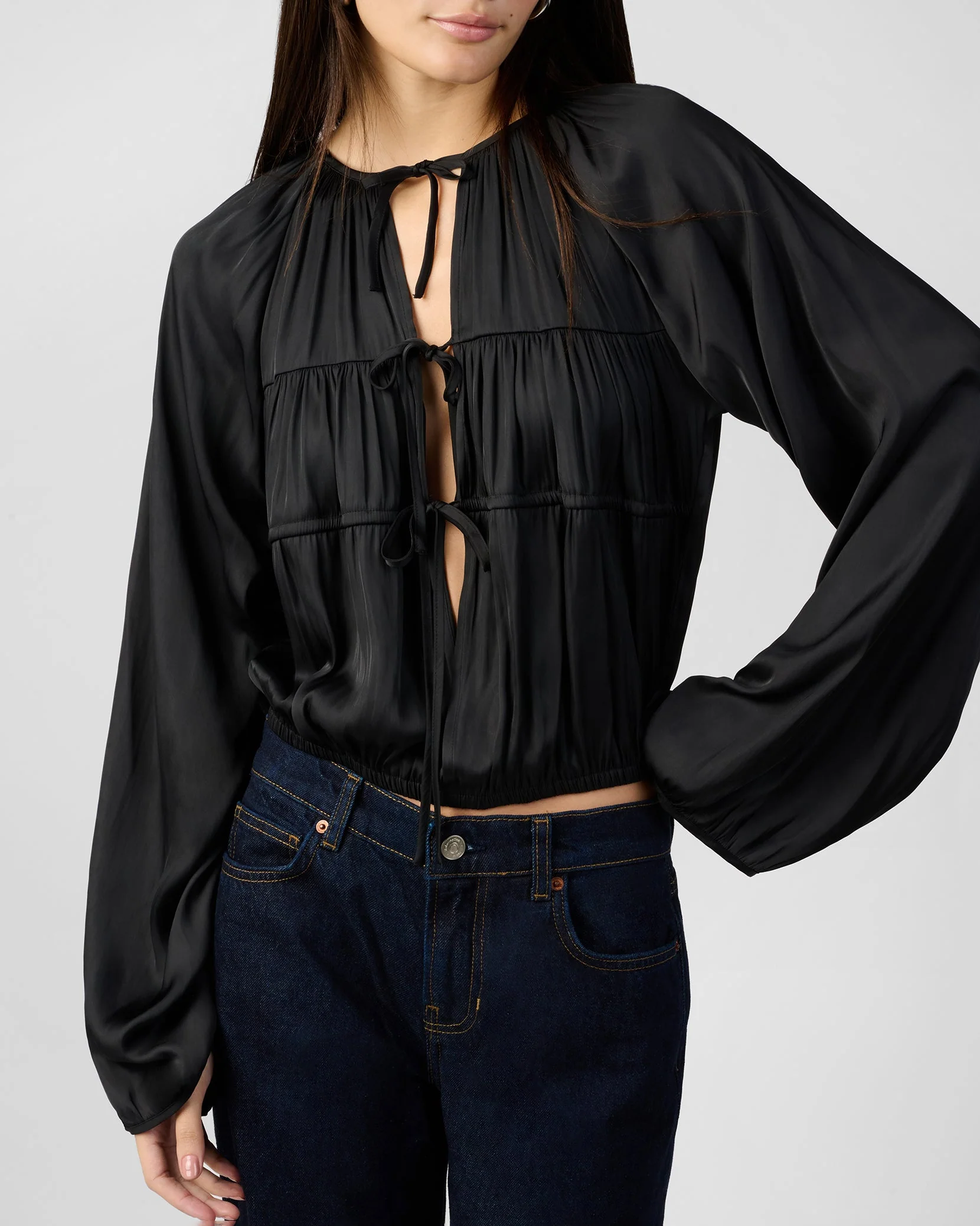 Cocoon Sleeve Front Tie Top | Black - Image 5