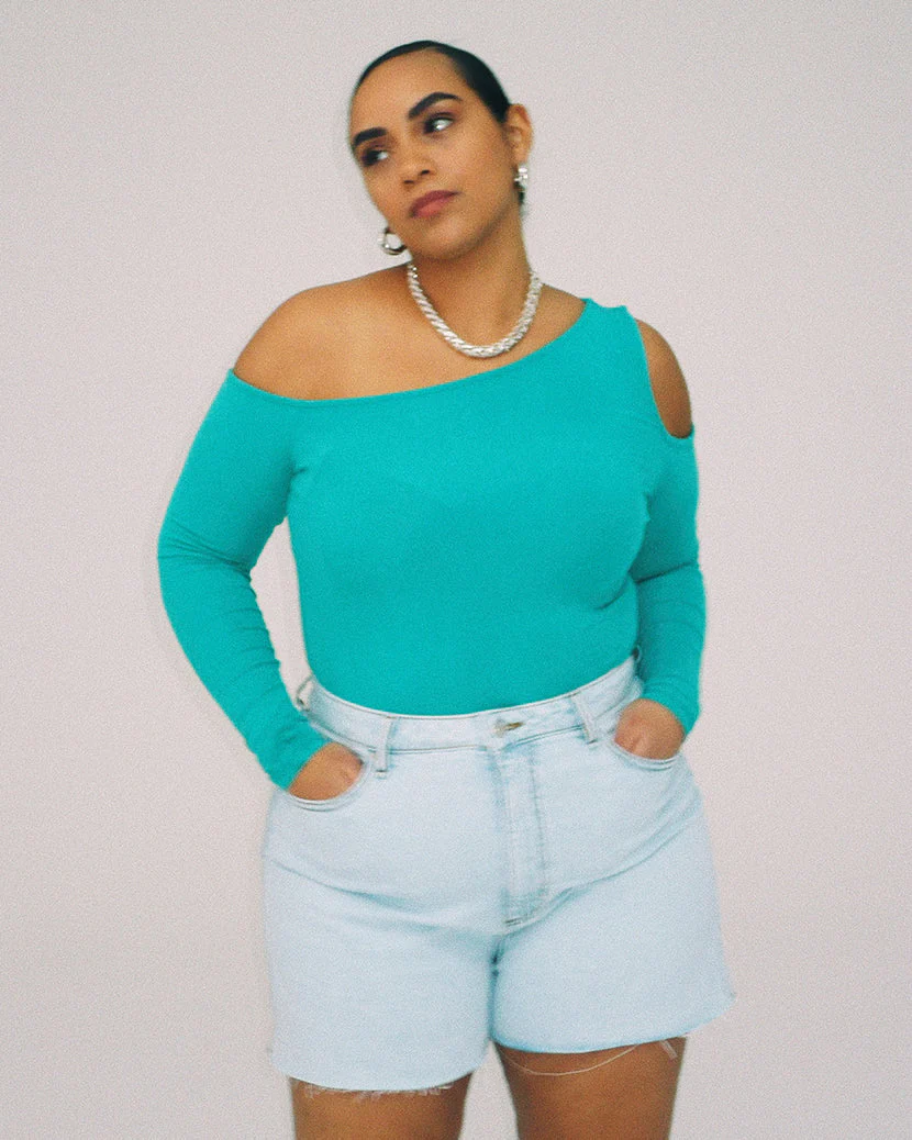 Cold Shoulder Rib Top | Teal Green - Image 3