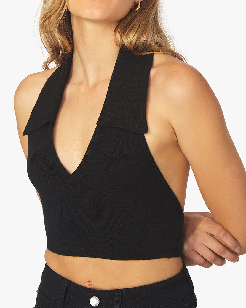 Collar Cable Knit Rib Halter | Black - Image 3