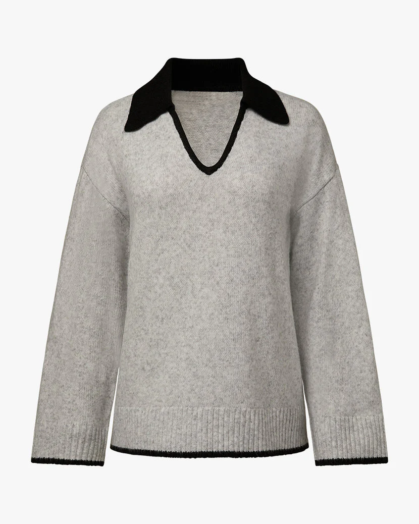 Collar V-neck Sweater | Heather Gray x Black - Image 3