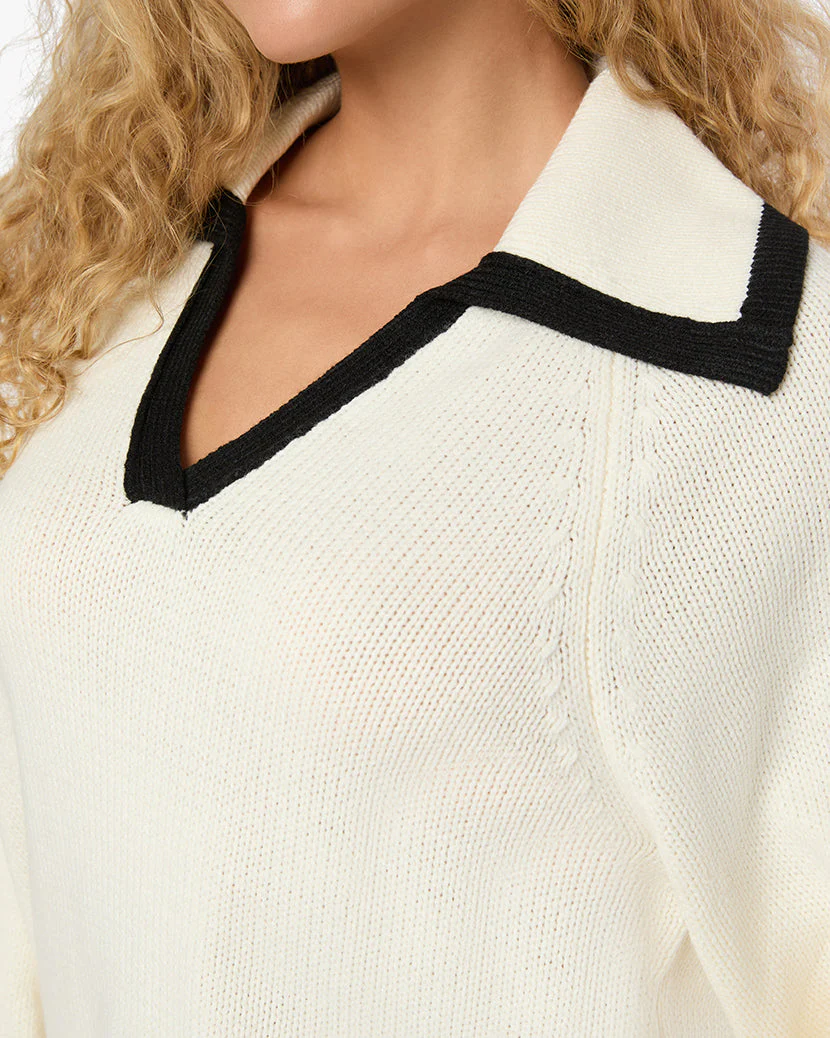 Collar V Neck Sweater | Ivory x Black - Image 4