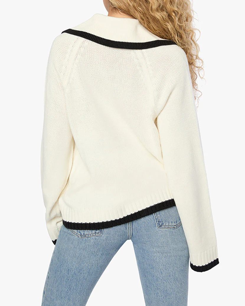 Collar V Neck Sweater | Ivory x Black - Image 5