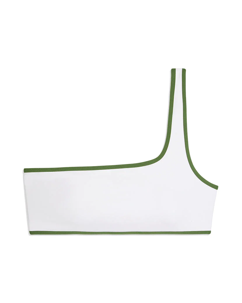 Contrast One Shoulder Bra | Optic White Court Green - Image 2