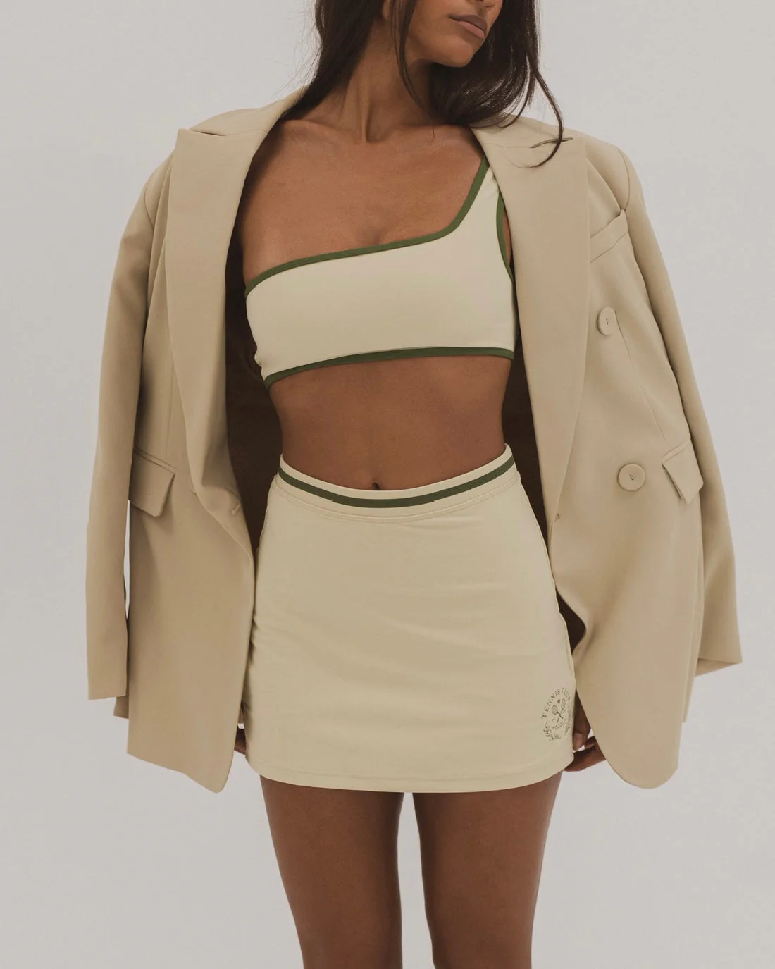 Contrast One Shoulder Bra | Wheat Court Green - Image 3