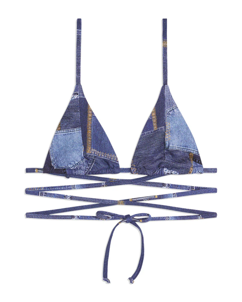 Cooper Denim Patchwork Bikini Top | Dark Wash