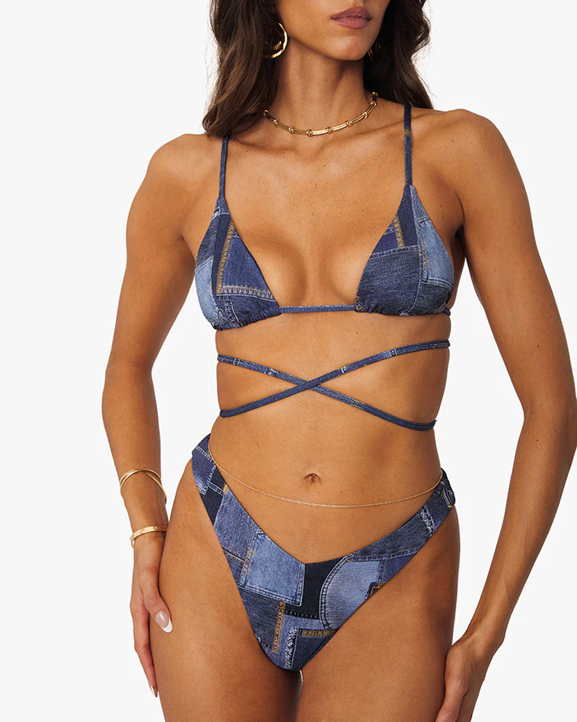 Cooper Denim Patchwork Bikini Top | Dark Wash - Image 4
