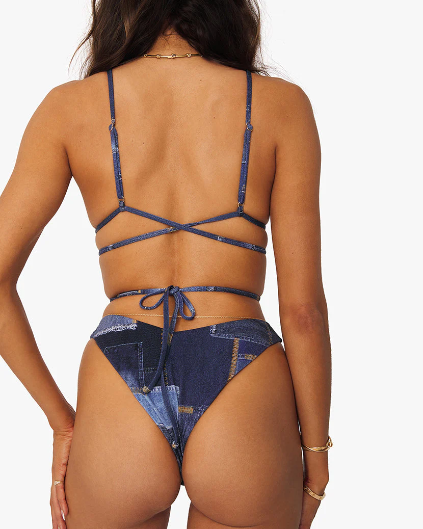 Cooper Denim Patchwork Bikini Top | Dark Wash - Image 5