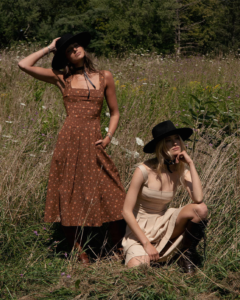 Corset Pleated Ditsy Floral Midi Dress | Cider - Image 3
