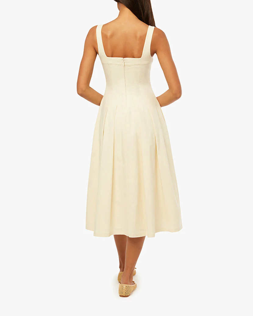 Corset Pleated Midi Dress | Antique White - Image 7