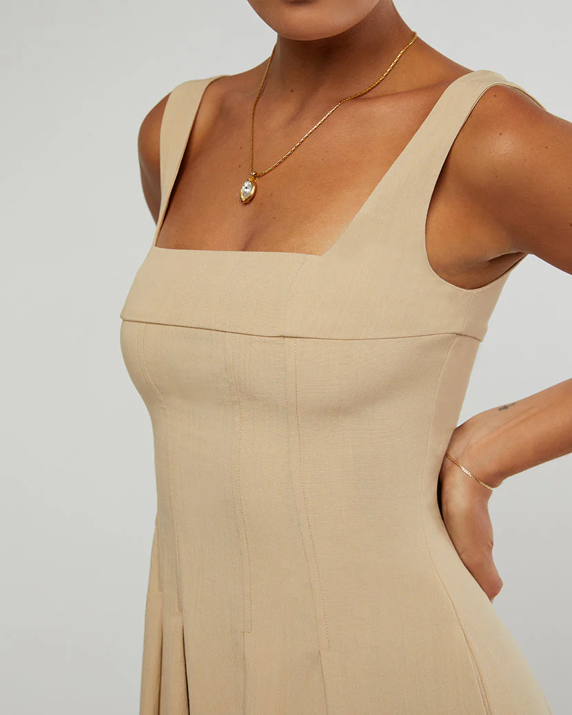 Corset Pleated Midi Dress | Beige - Image 6