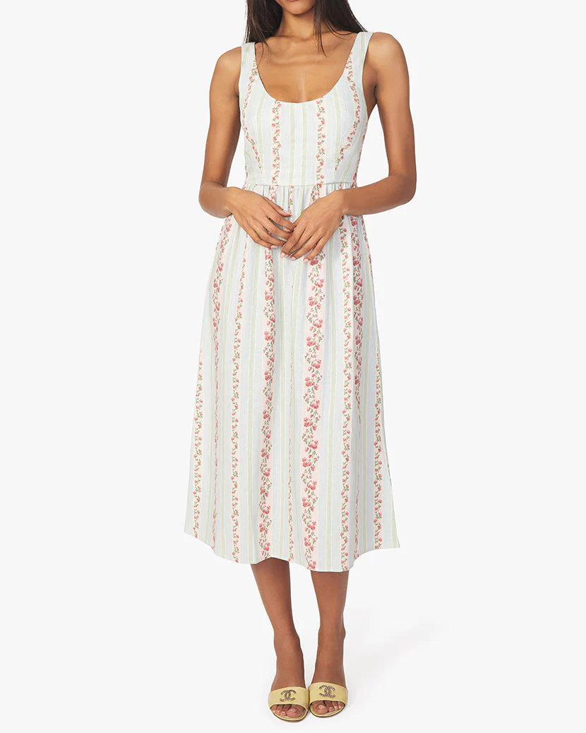 Corset Victorian Floral Stripe Midi Dress | Rosewood
