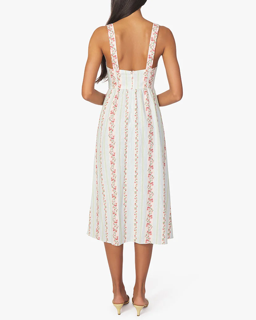 Corset Victorian Floral Stripe Midi Dress | Rosewood - Image 3