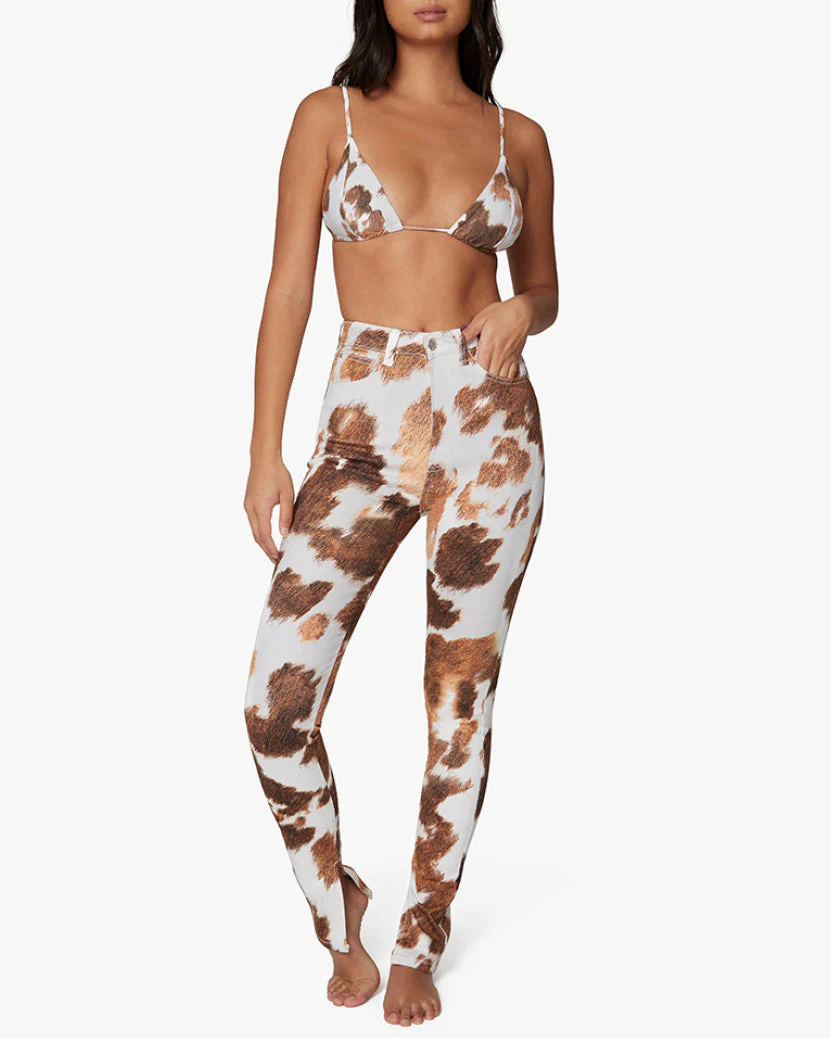 Cowhide Stiletto Slit Denim Jean | Brown - Image 3