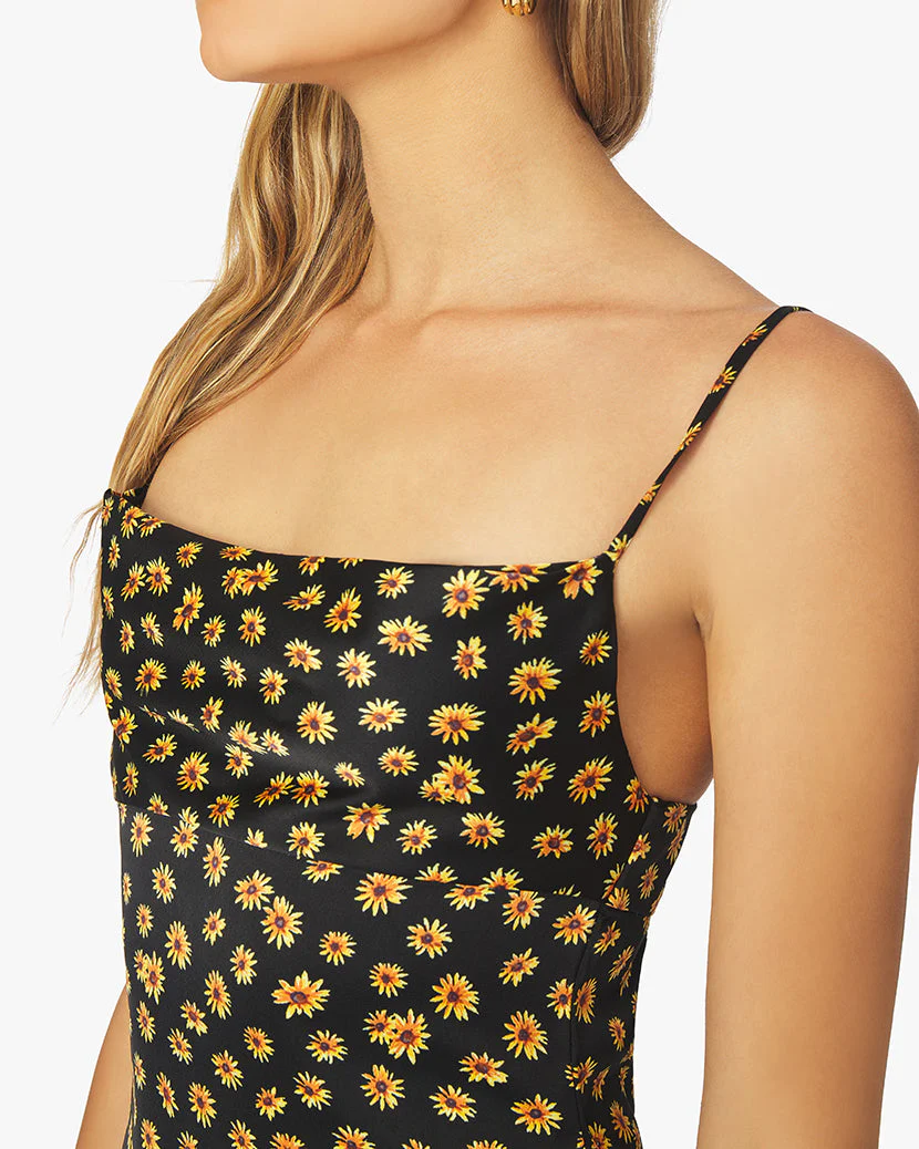 Cowl Ditsy Daisies Midi Dress | Black - Image 5