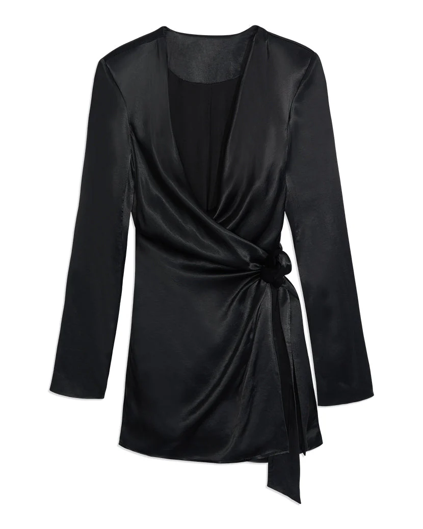 Cowl Front Satin Dress | Black - Image 2
