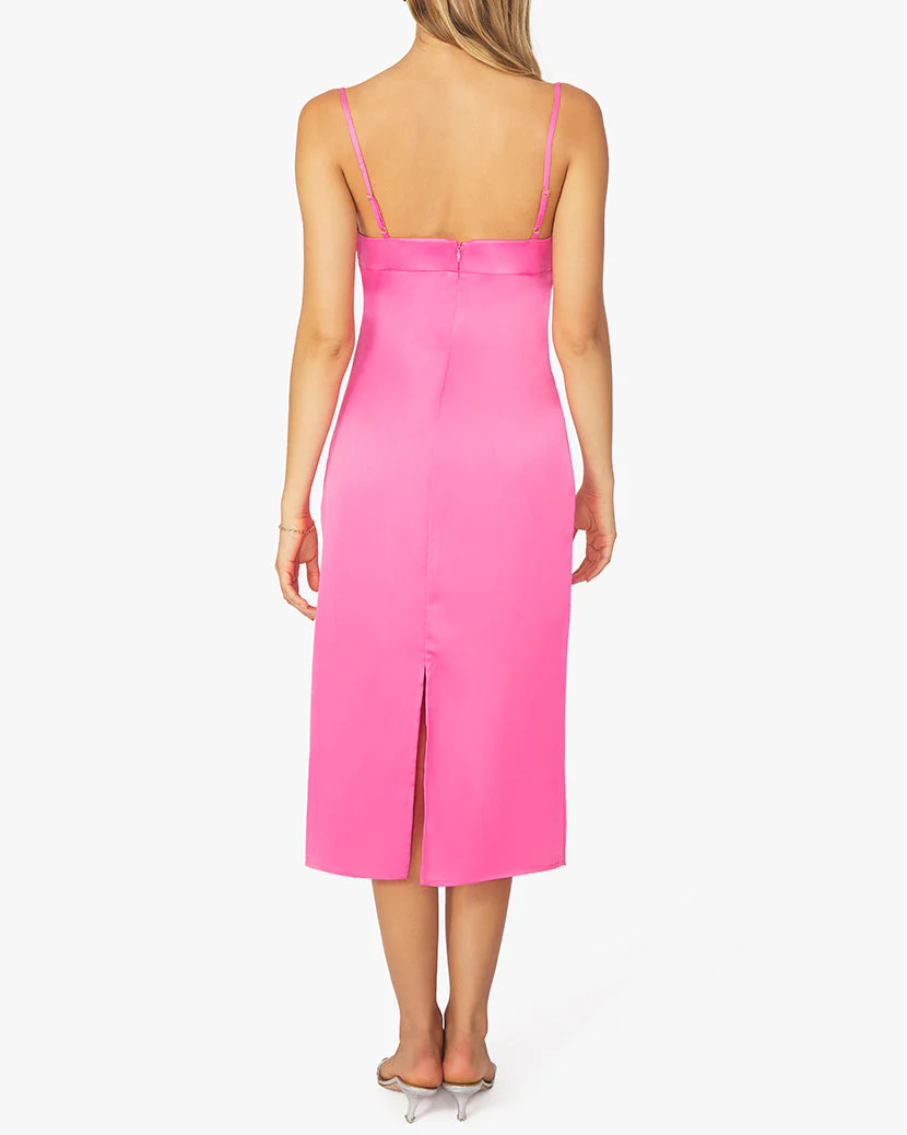 Cowl Satin Charmeuse Midi Dress | Hot Pink - Image 3